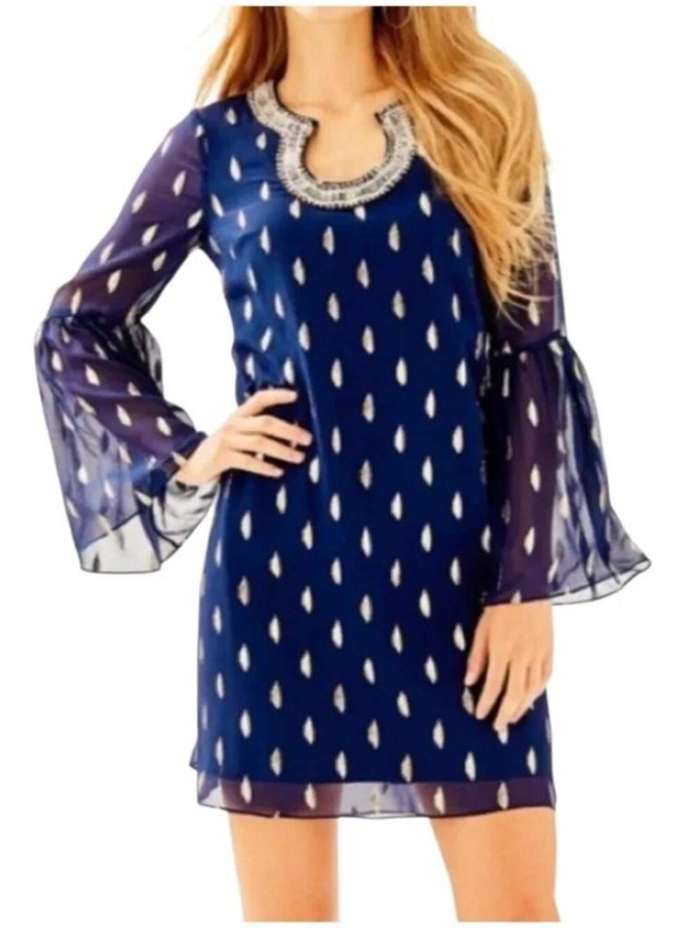 Lilly Pulitzer Armory Silk Mini Dress 16 Beaded Navy Metallic Wedding